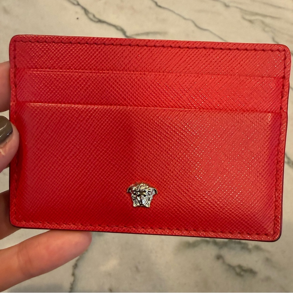 Versace Scarlet Medusa Insignia Leather Card Holder
